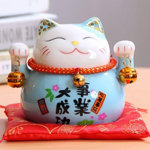 gato de la fortuna maneki neko piggy bank blue 2