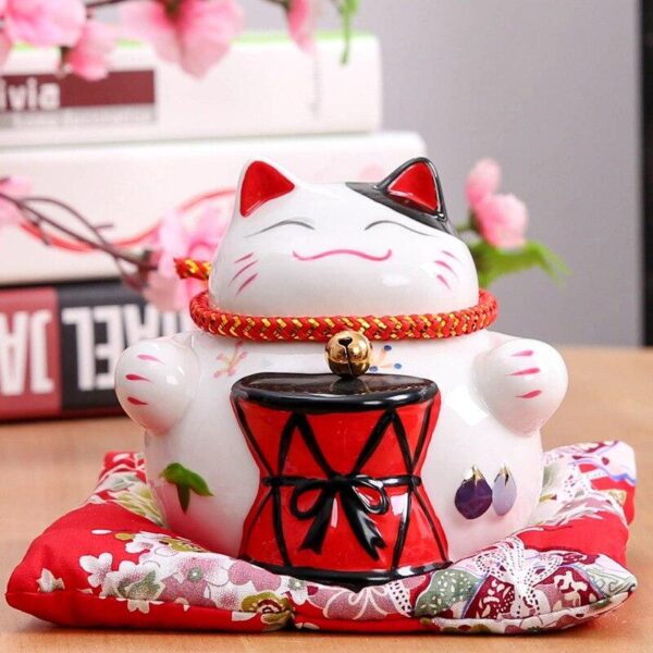 gato de la fortuna maneki neko tambourine 2