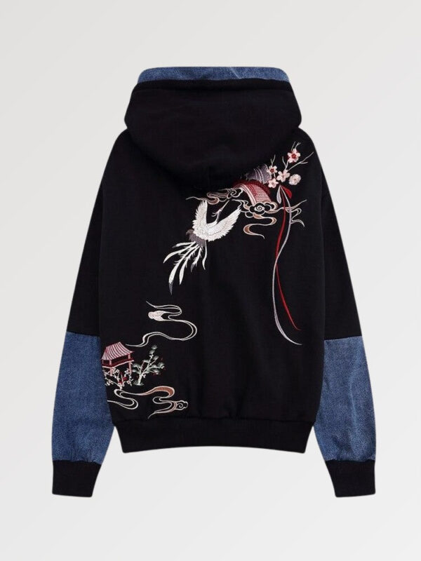 hoodie negra floral sakura patchwork