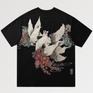 playera negra japanese embroidered kadoma