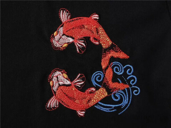 playera negra japanese koi fish sakana embroidered 3