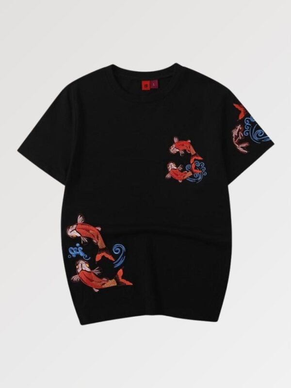 playera negra japanese koi fish sakana embroidered