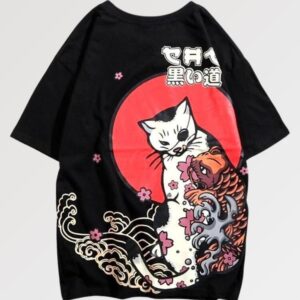 playera negra maneki neko neko x koi